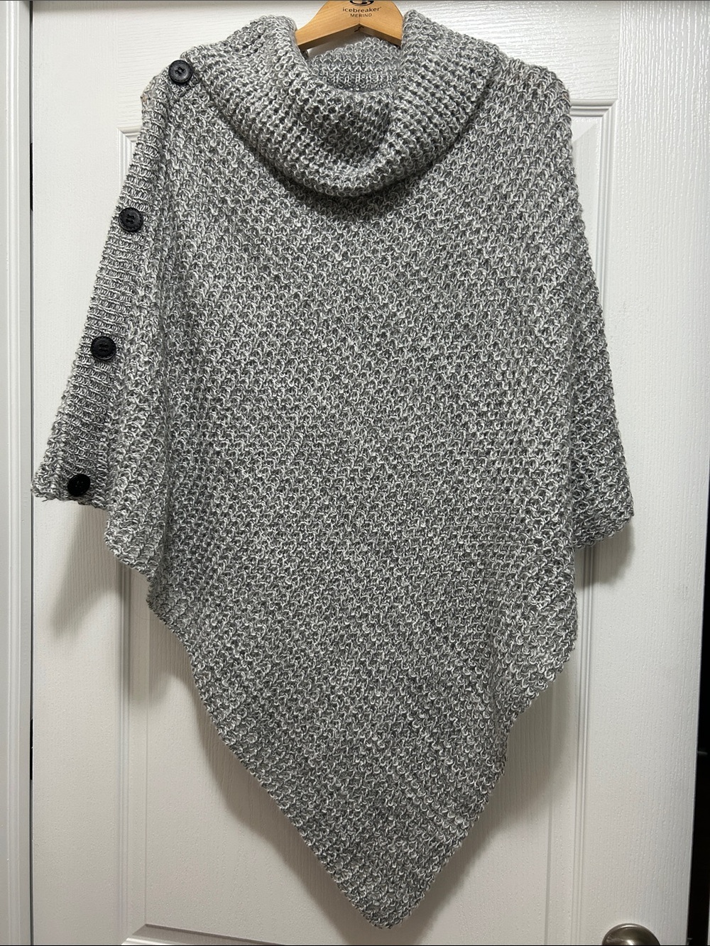 Steve Madden Gray Knit Cowl Neck Poncho with Side Buttons